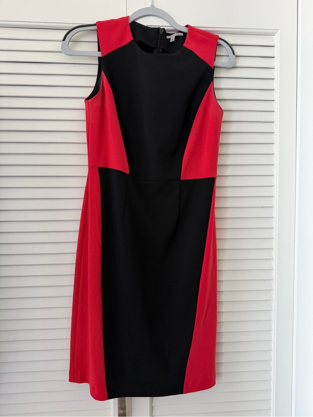 Halogen Red and Black Colorblock Midi Sheath Dress